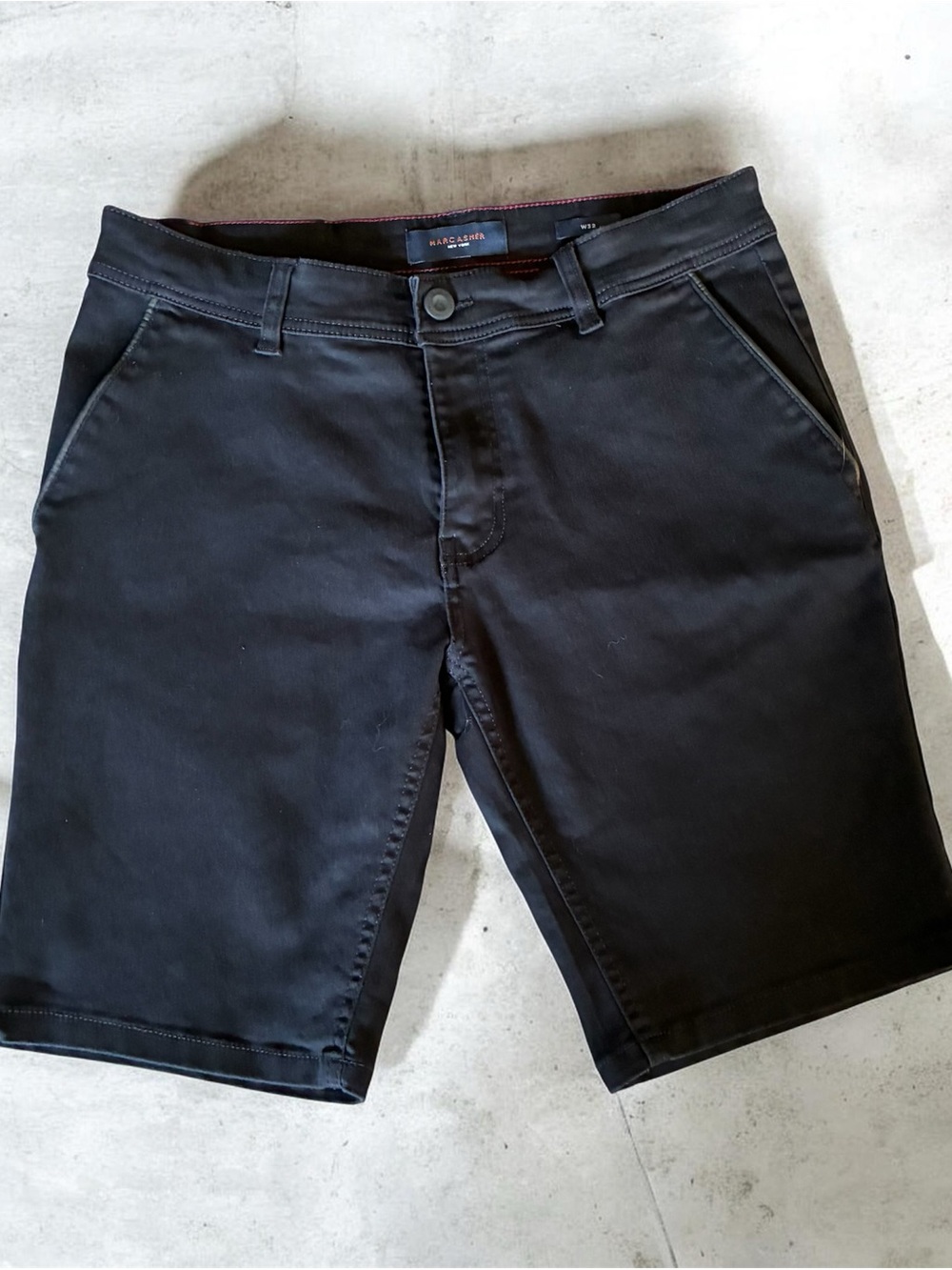Marc Asher New York Mens Chino Shorts 32 Black Stretch Flat Front 10" Inseam
